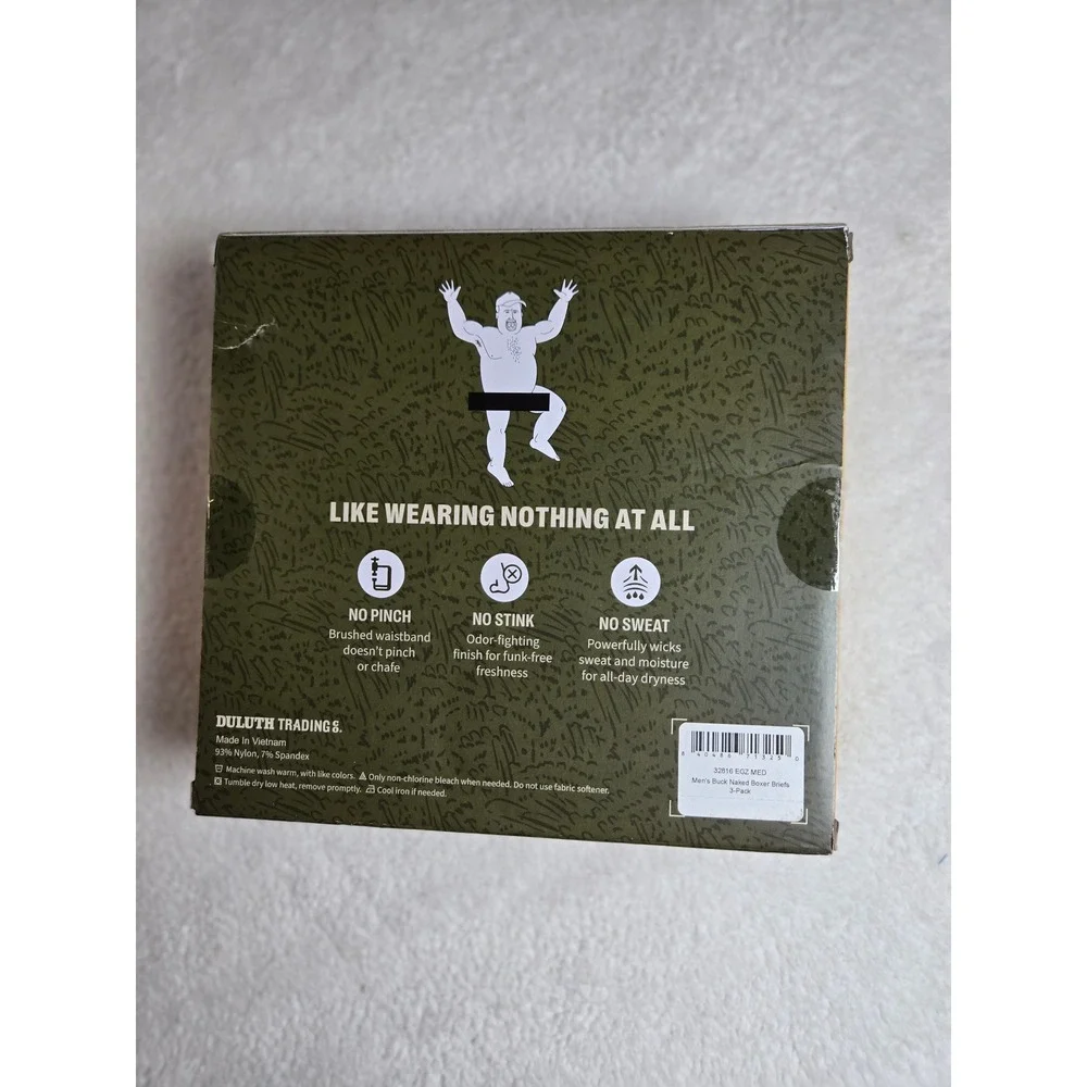 Duluth Trading Co Buck Naked Boxer Briefs 3-Pack Mens Medium 32-34 Olive Black